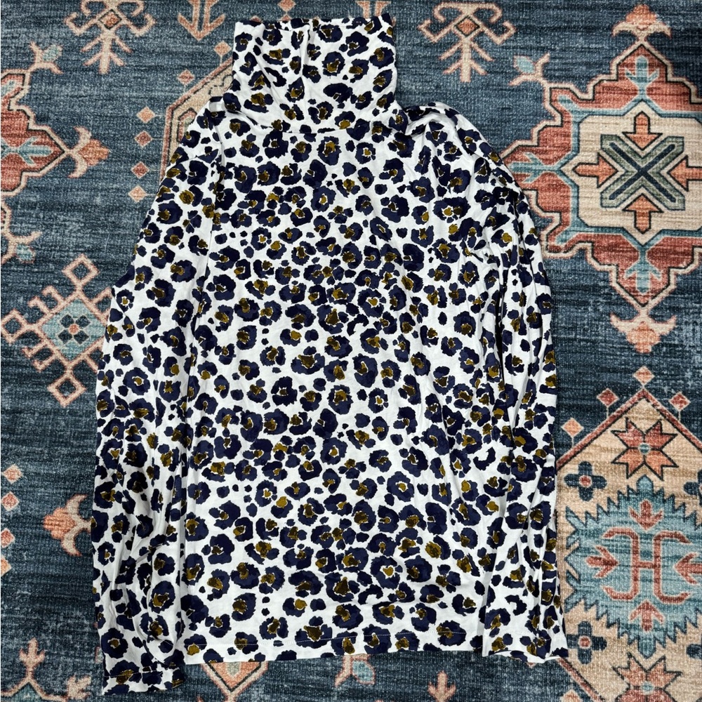 J. Crew Animal Print Turtleneck Top - White, Black, Gold